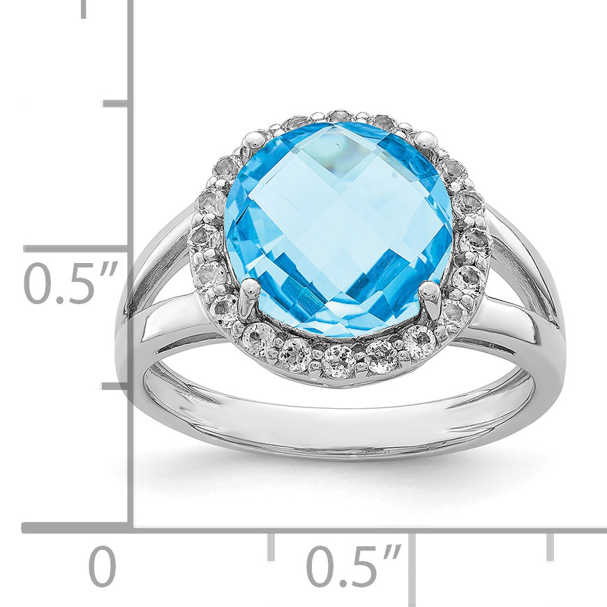 Sterling Silver Rhodium Blue & White Topaz Ring (Size 7 Only)