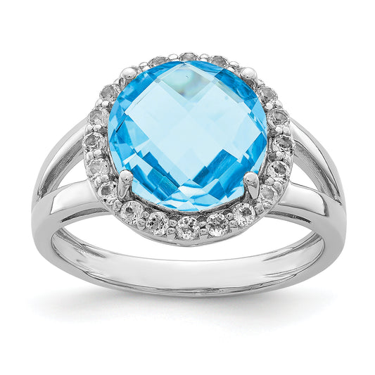 Sterling Silver Rhodium Blue & White Topaz Ring (Size 7 Only)