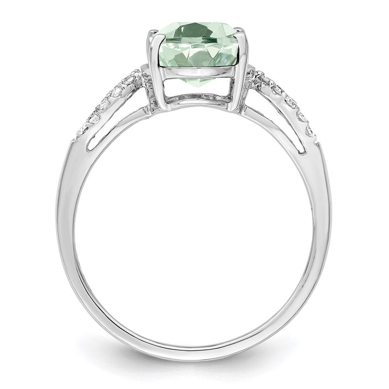 Sterling Silver Rhodium Green Quartz & Diamond Ring (Size 6 Only)