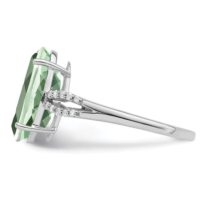 Sterling Silver Rhodium Green Quartz & Diamond Ring (Size 6 Only)