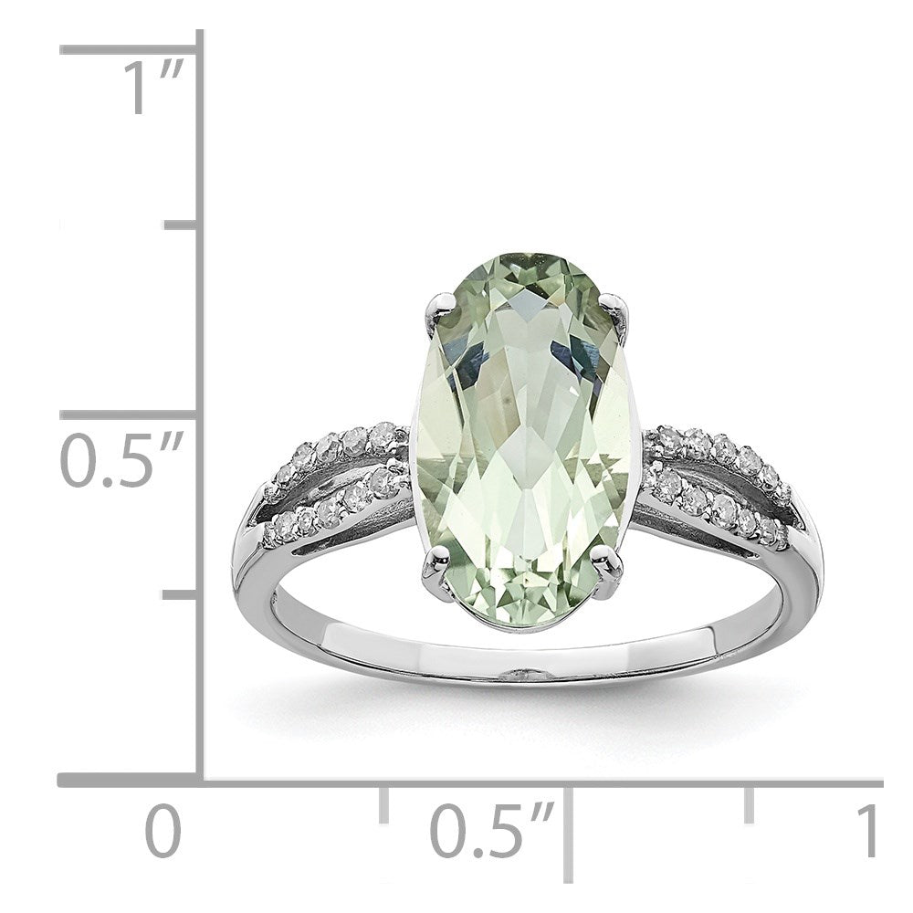 Sterling Silver Rhodium Green Quartz & Diamond Ring (Size 6 Only)