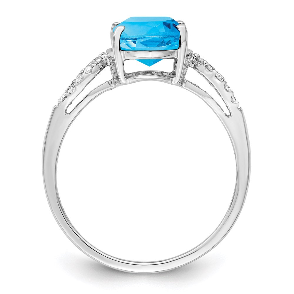 Sterling Silver Rhodium Oval Blue Topaz & Diamond Ring (Size 7 Only)
