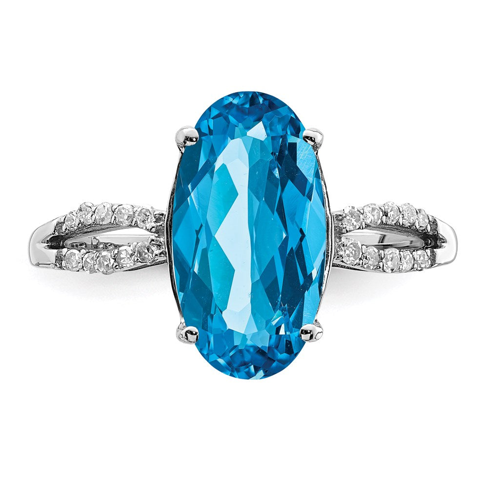 Sterling Silver Rhodium Oval Blue Topaz & Diamond Ring (Size 7 Only)