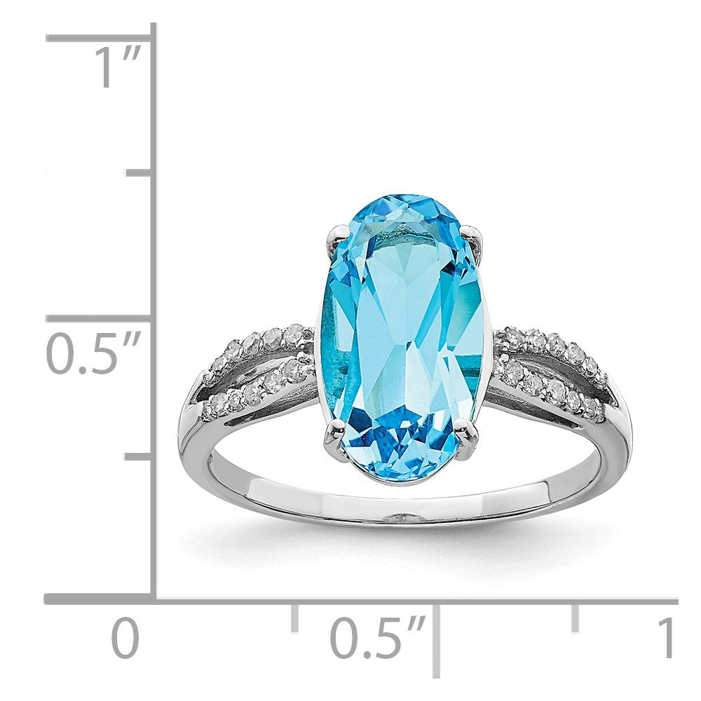 Sterling Silver Rhodium Oval Blue Topaz & Diamond Ring (Size 7 Only)