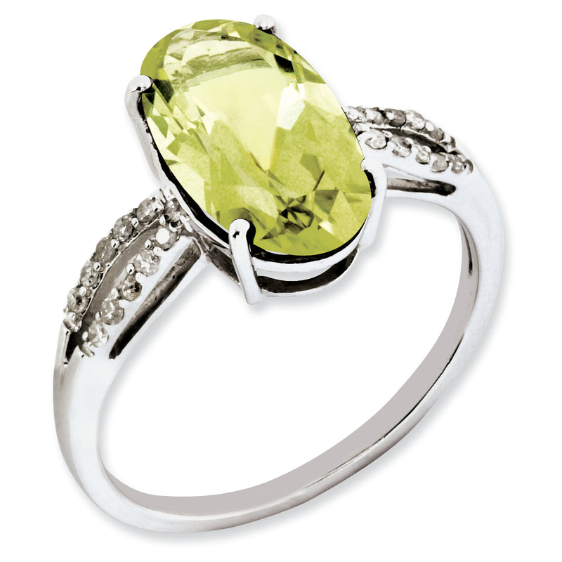 Sterling Silver Rhodium Plated Oval Diamond & Lemon Quartz Ring (Size 7 Only)