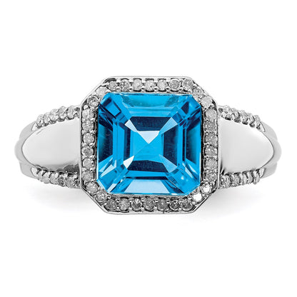 Sterling Silver Rhodium Blue Topaz & Diamond Ring (Size 6 Only)