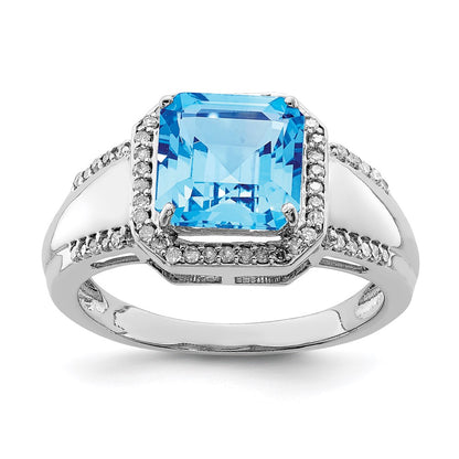 Sterling Silver Rhodium Blue Topaz & Diamond Ring (Size 6 Only)