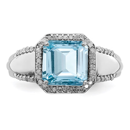 Sterling Silver Rhodium Diamond & Sky Blue Topaz Ring (Size 7 Only)