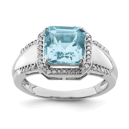 Sterling Silver Rhodium Diamond & Sky Blue Topaz Ring (Size 7 Only)