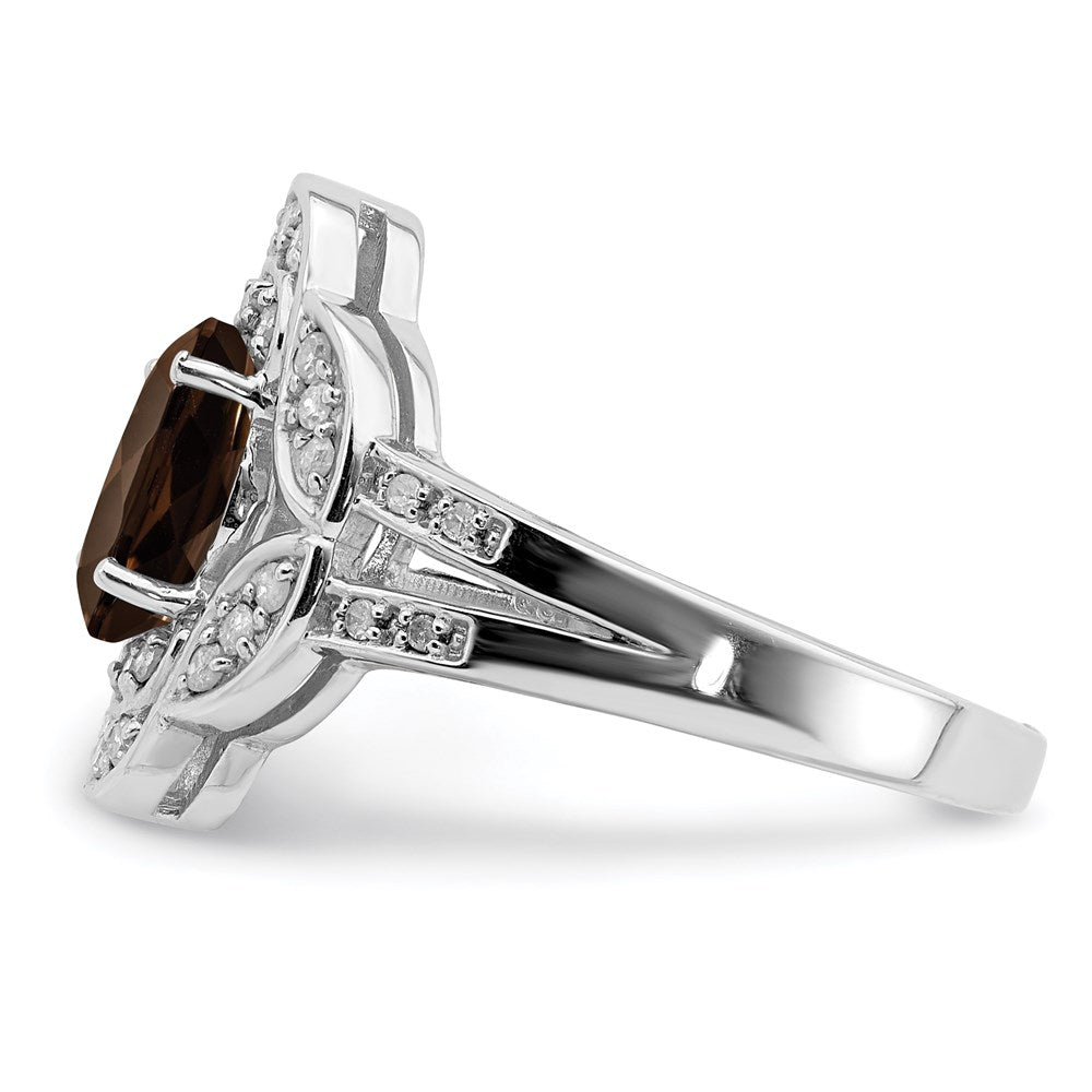 Sterling Silver Rhodium Oval Diamond & Smoky Quartz Ring (Size 7 Only)