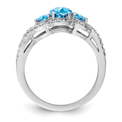 Sterling Silver Rhodium Oval Blue Topaz & Diamond Ring (Size 7 Only)