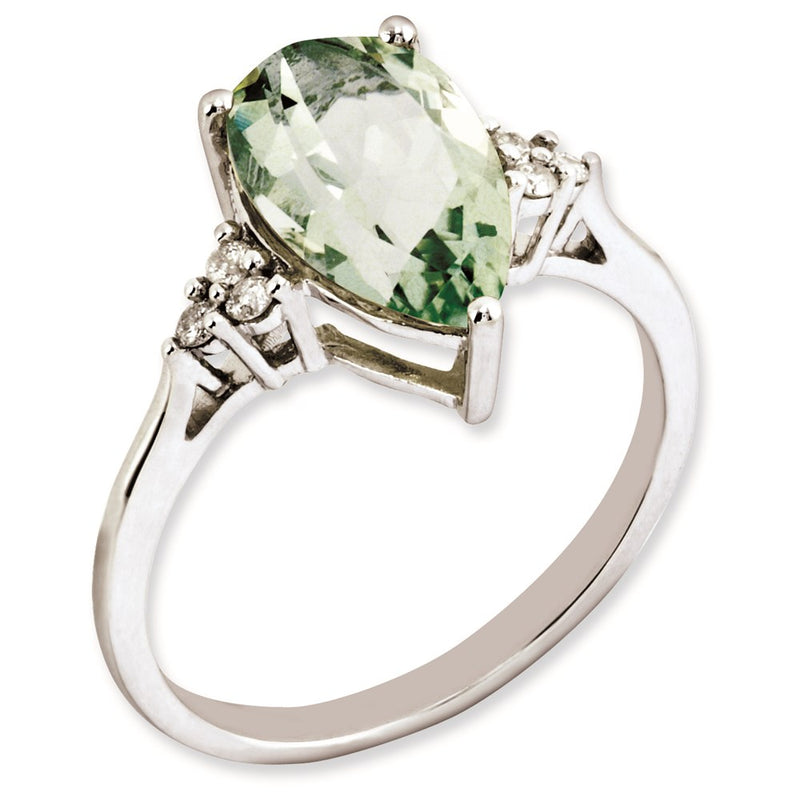 Sterling Silver Rhodium Plated Diamond & Green Quartz Ring (Size 6 Only)