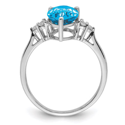 Sterling Silver Rhodium Blue Topaz & Diamond Ring (Size 7 Only)