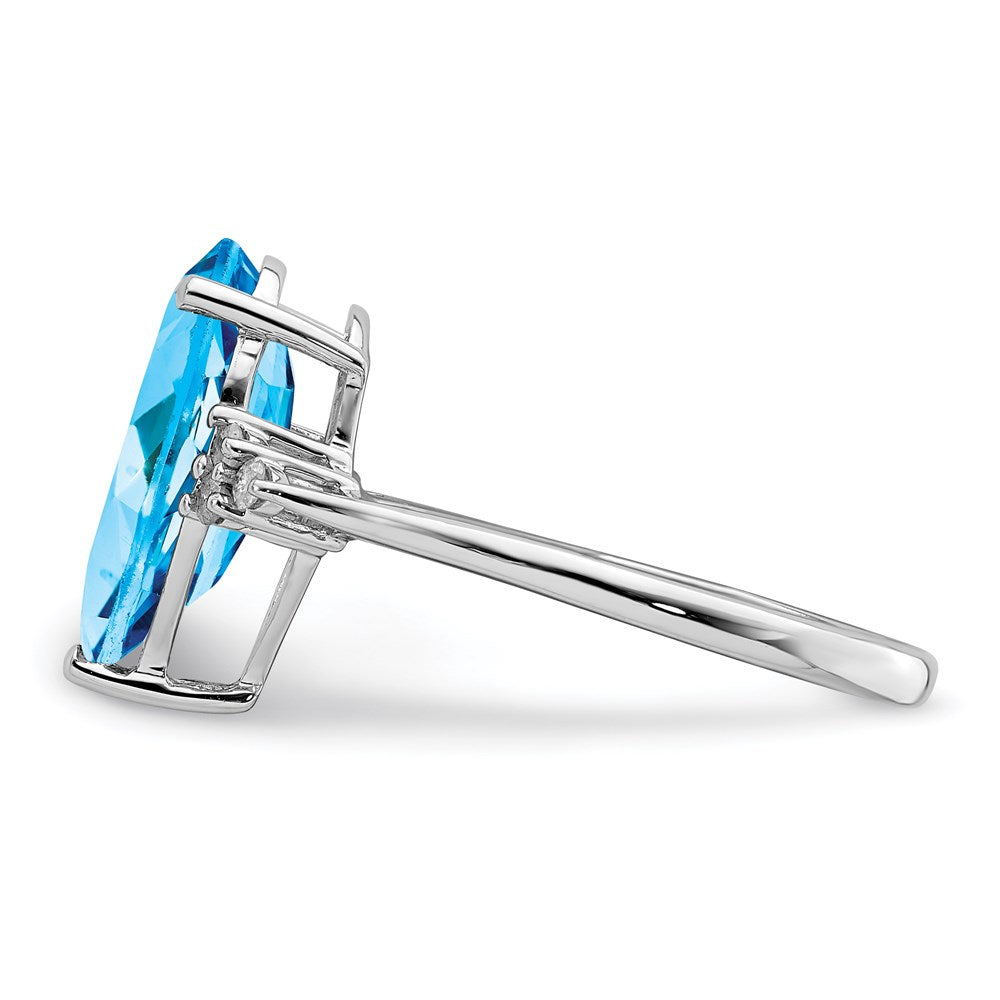 Sterling Silver Rhodium Blue Topaz & Diamond Ring (Size 7 Only)