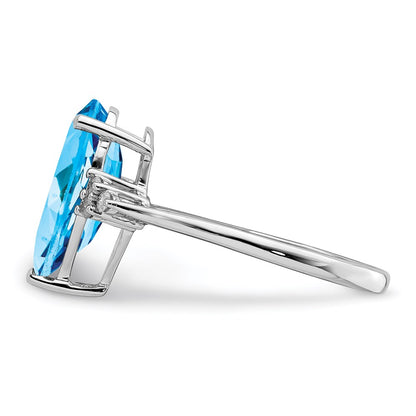 Sterling Silver Rhodium Blue Topaz & Diamond Ring (Size 7 Only)
