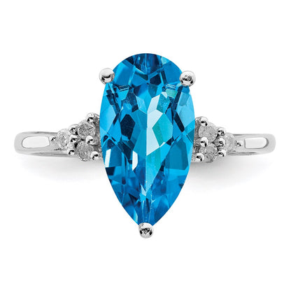 Sterling Silver Rhodium Blue Topaz & Diamond Ring (Size 7 Only)