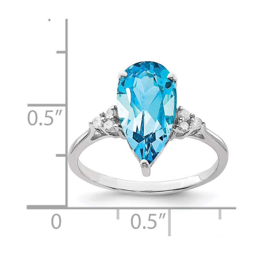 Sterling Silver Rhodium Blue Topaz & Diamond Ring (Size 7 Only)