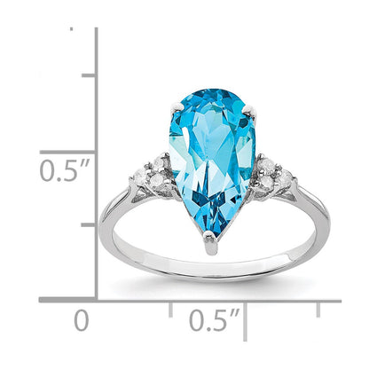 Sterling Silver Rhodium Blue Topaz & Diamond Ring (Size 7 Only)