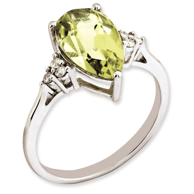 Sterling Silver Rhodium Plated Diamond & Lemon Quartz Ring (Size 7 Only)