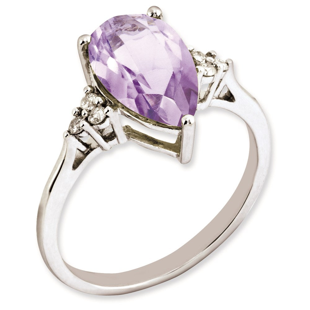Sterling Silver Rhodium Plated Diamond & Pink Quartz Ring (Size 7 Only)