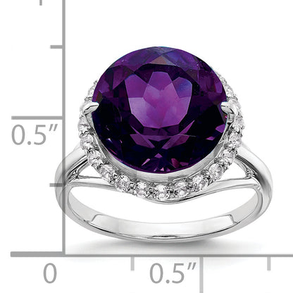 Sterling Silver Rhodium Plated White Topaz & Amethyst Ring (Size 7 Only)