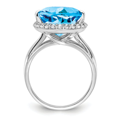 Sterling Silver Rhodium White Topaz & Blue Ring (Size 7 Only)
