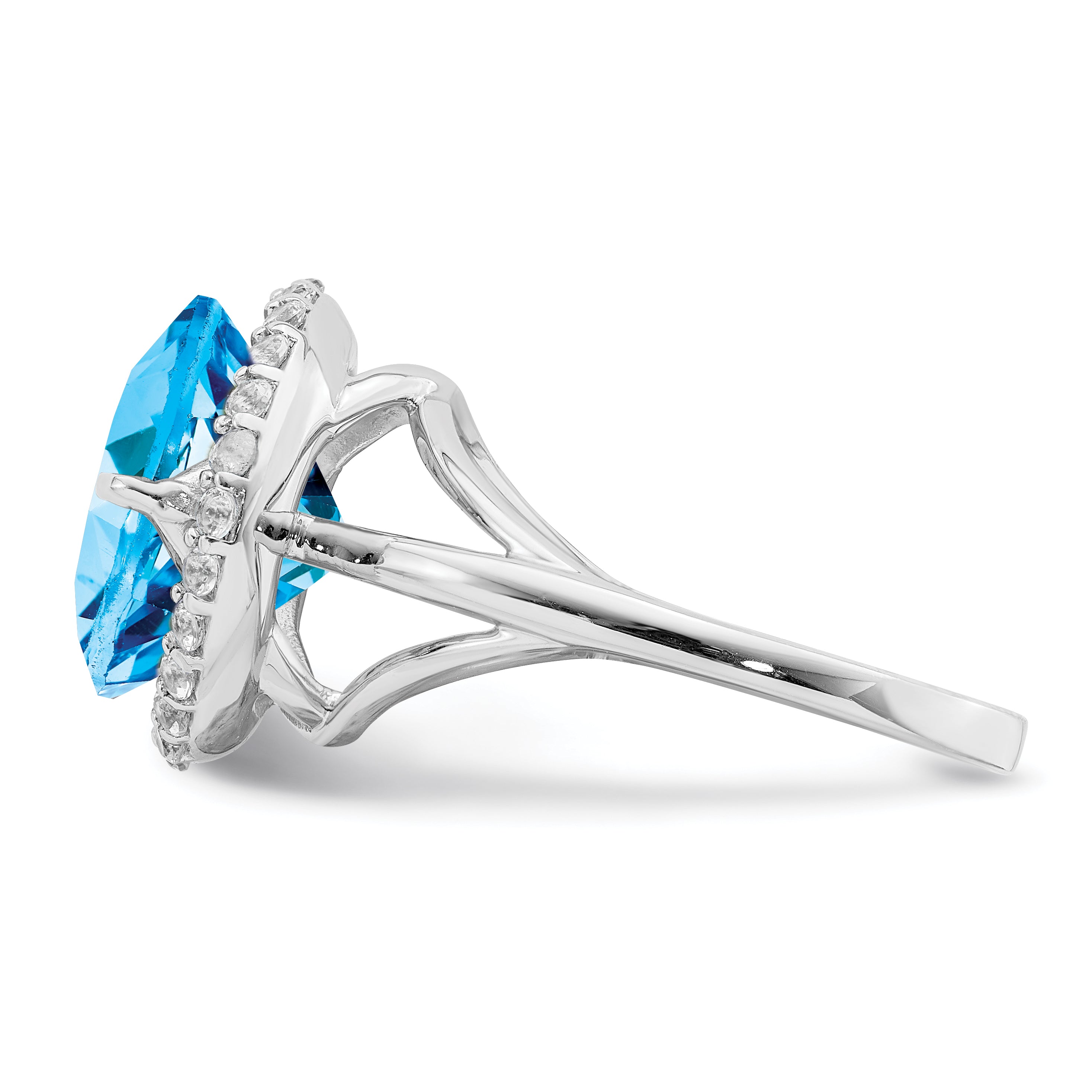 Sterling Silver Rhodium White Topaz & Blue Ring (Size 7 Only)