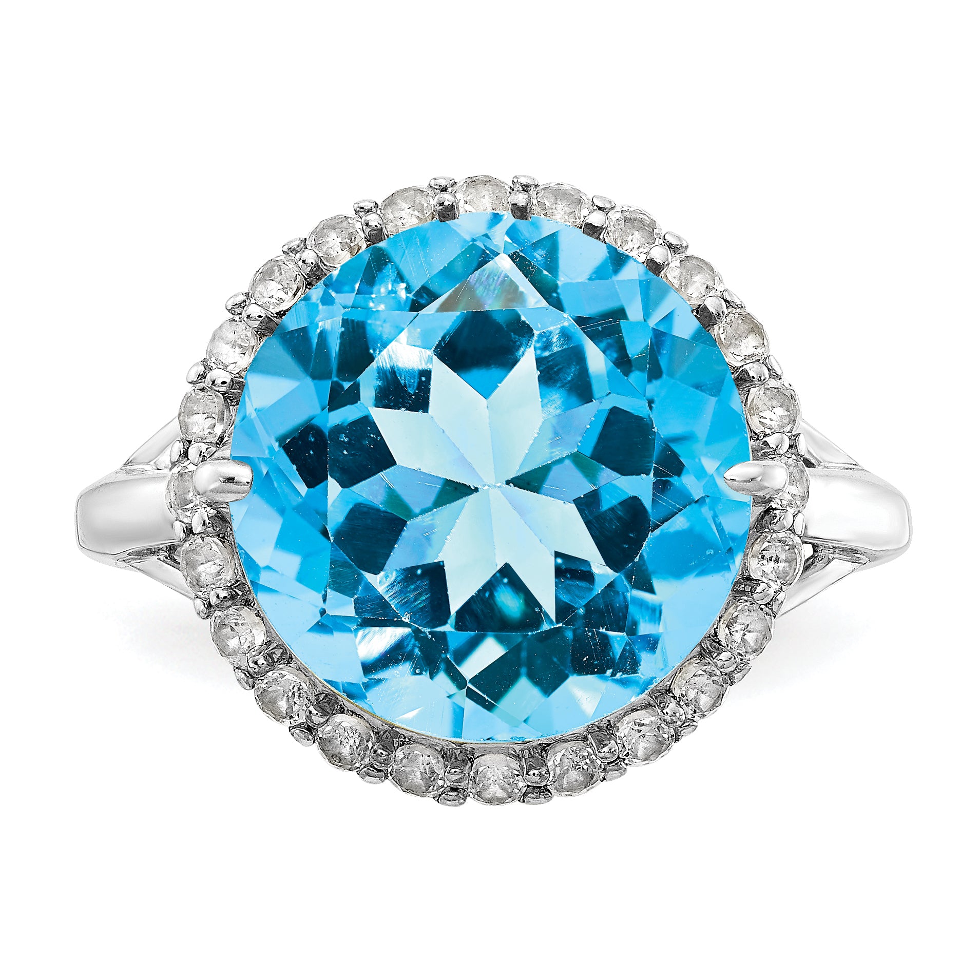 Sterling Silver Rhodium White Topaz & Blue Ring (Size 7 Only)