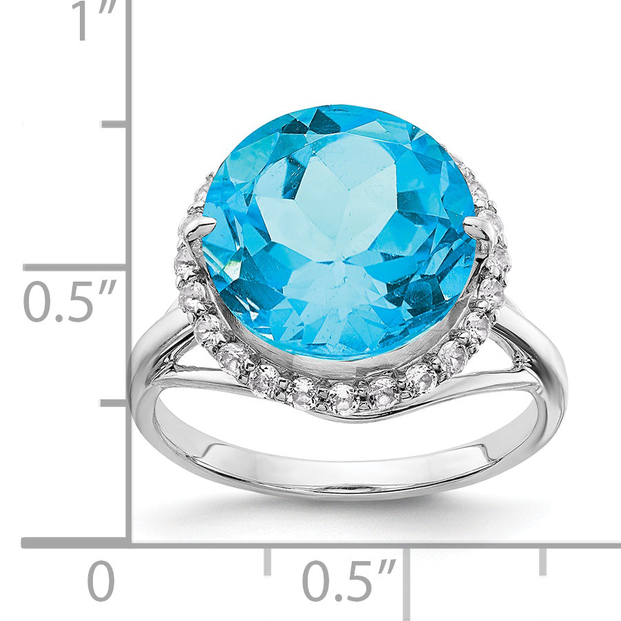 Sterling Silver Rhodium White Topaz & Blue Ring (Size 7 Only)