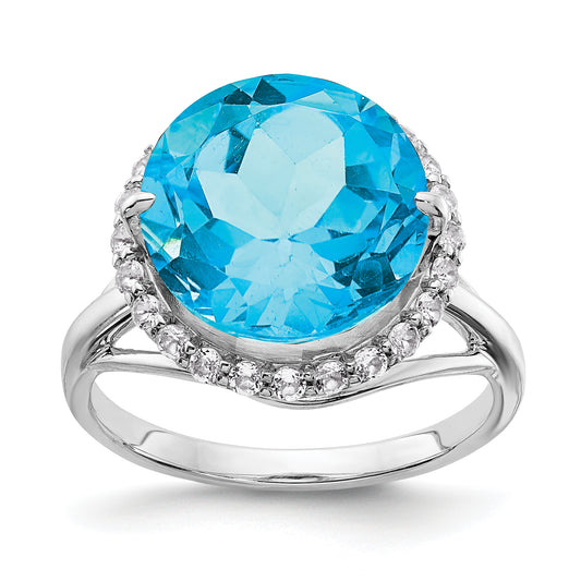 Sterling Silver Rhodium White Topaz & Blue Ring (Size 7 Only)