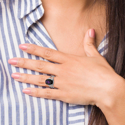 Sterling Silver Rhodium Plated Amethyst Ring
