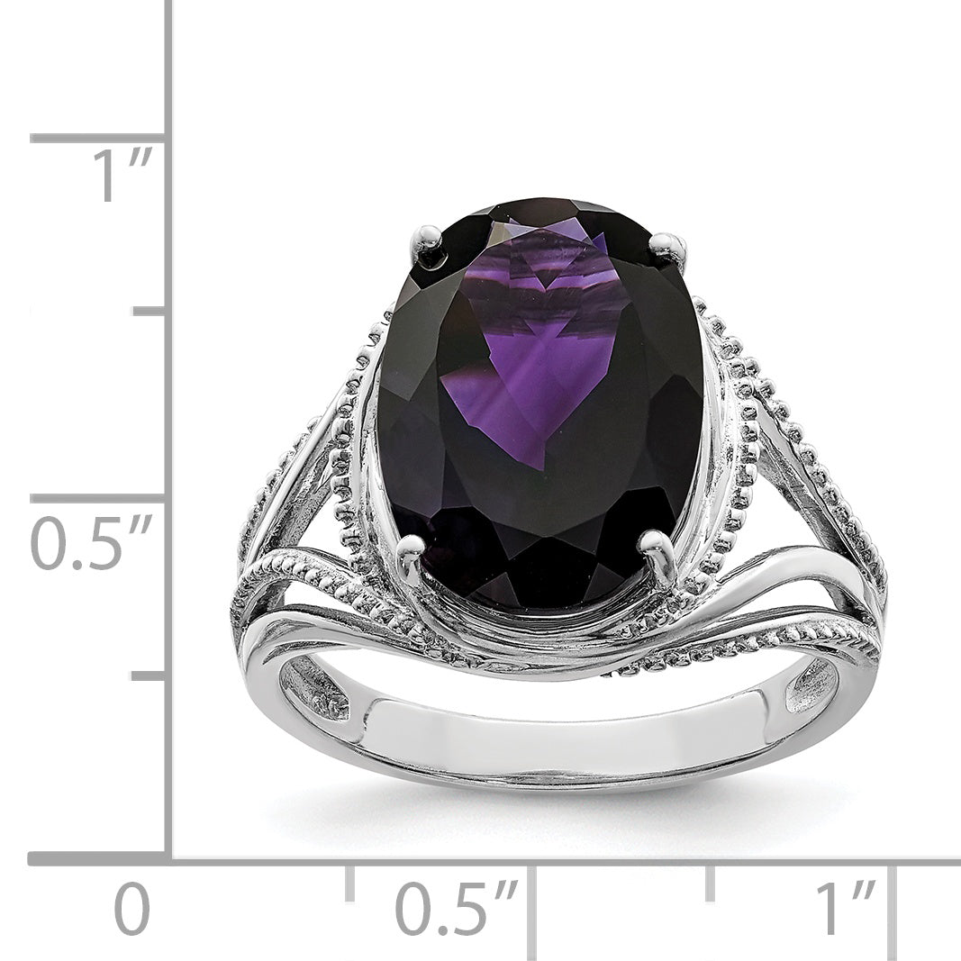Sterling Silver Rhodium Plated Amethyst Ring