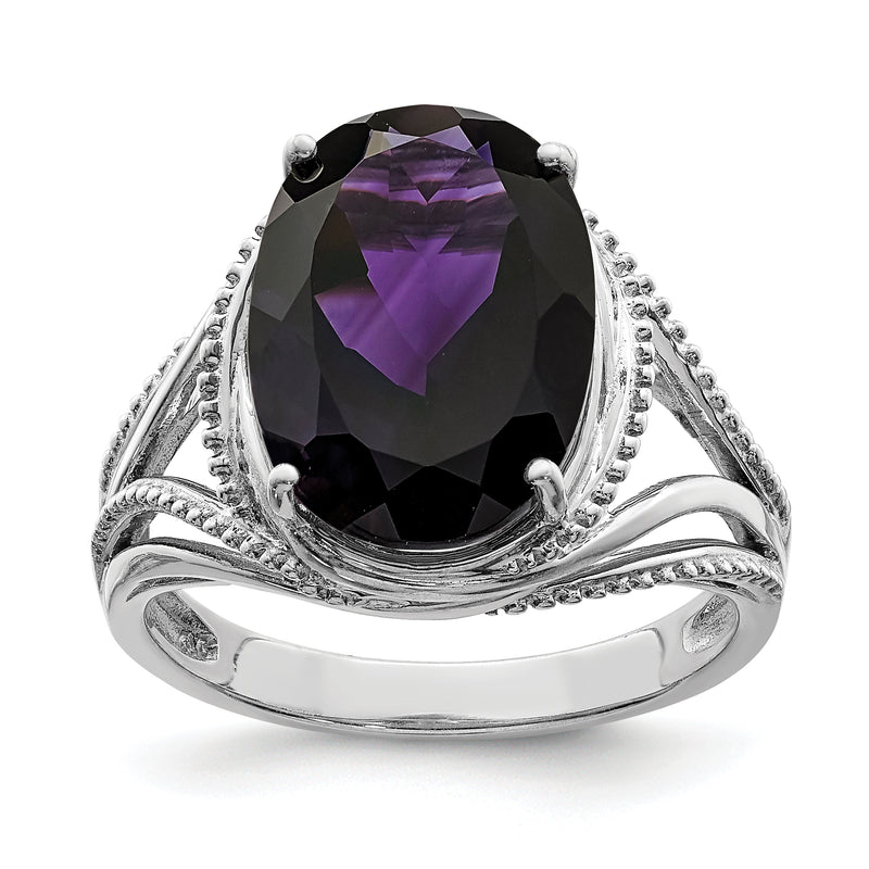 Sterling Silver Rhodium Plated Amethyst Ring