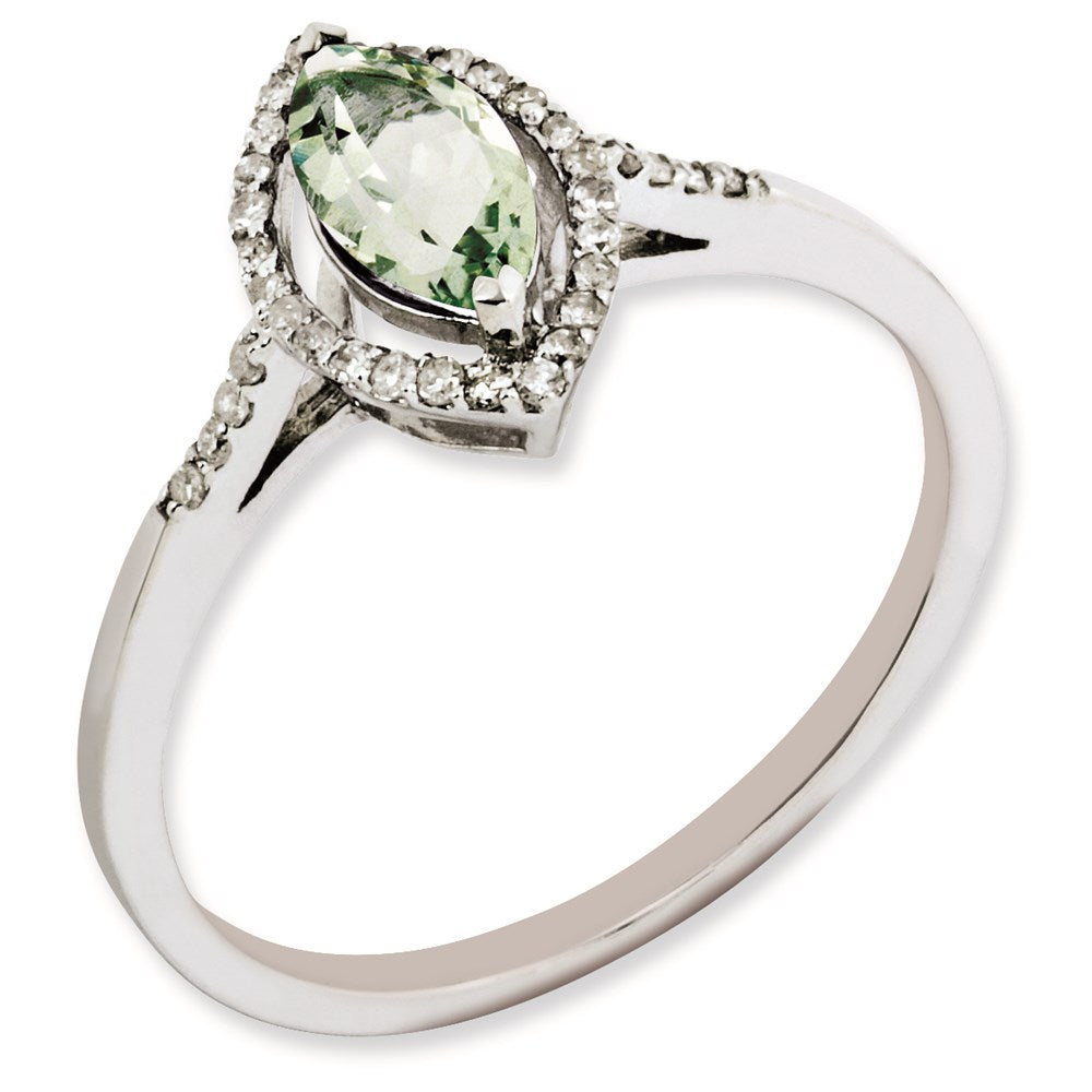 Sterling Silver Rhodium Plated Green Quartz & Diamond Ring (Size 6 Only)