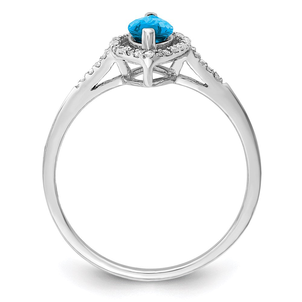 Sterling Silver Rhodium Blue Topaz & Diamond Ring (Size 6 Only)