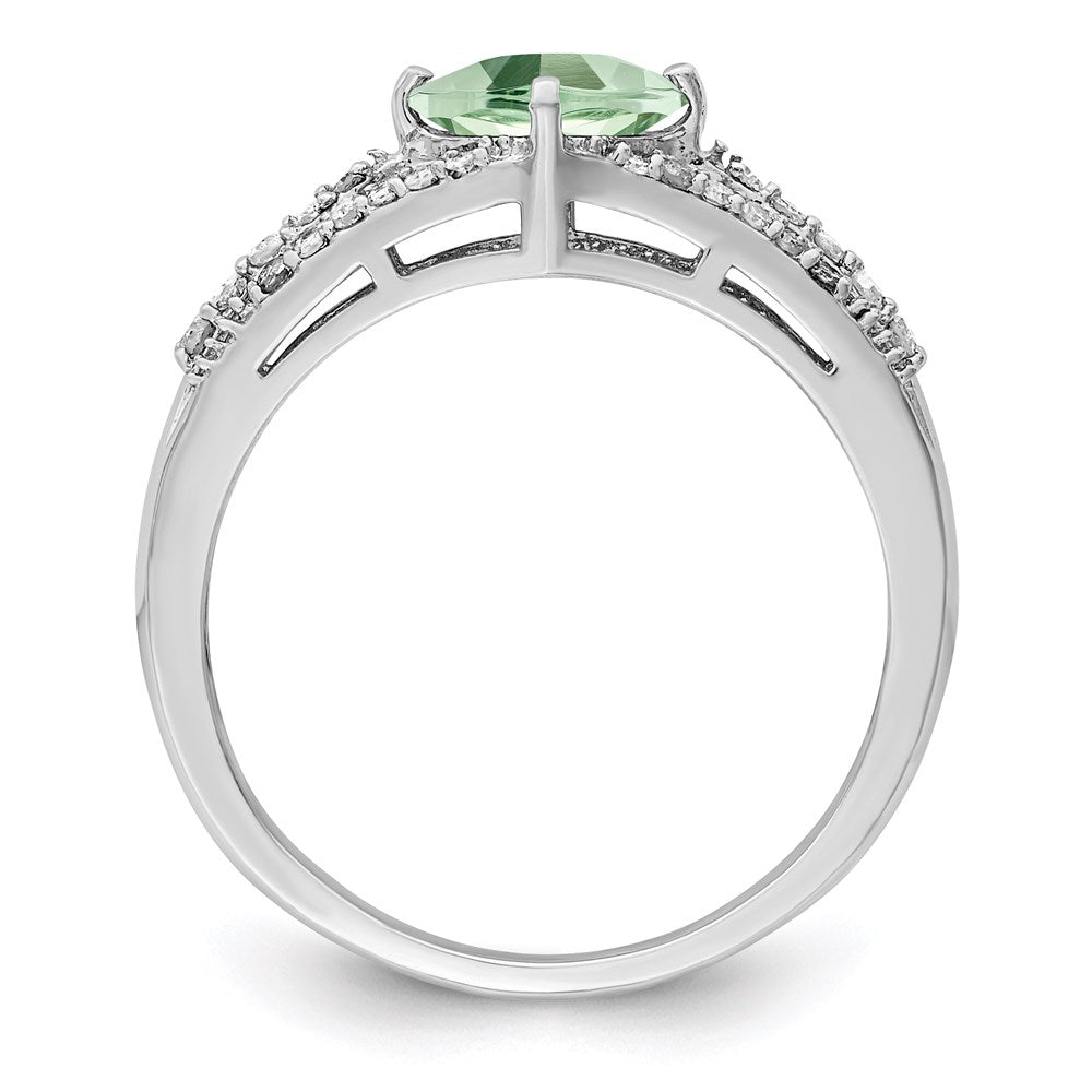 Sterling Silver Rhodium Green Quartz & Diamond Ring (Size 7 Only)