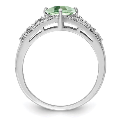Sterling Silver Rhodium Green Quartz & Diamond Ring (Size 7 Only)