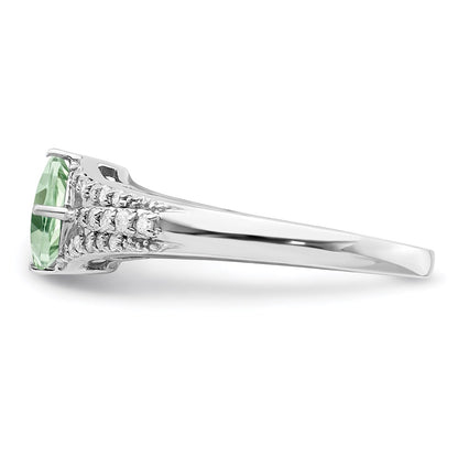 Sterling Silver Rhodium Green Quartz & Diamond Ring (Size 7 Only)