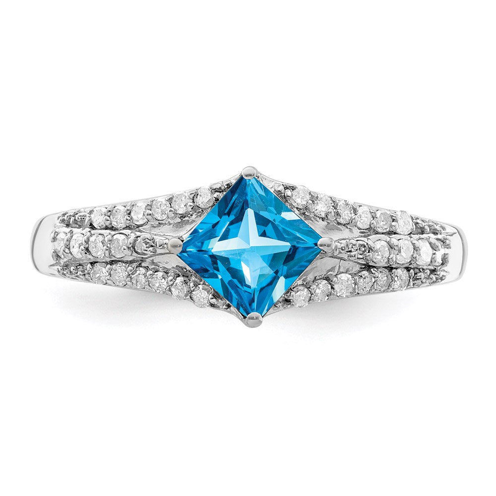 Sterling Silver Rhodium Blue Topaz & Diamond Ring (Size 7 Only)
