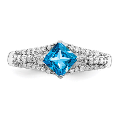 Sterling Silver Rhodium Blue Topaz & Diamond Ring (Size 7 Only)