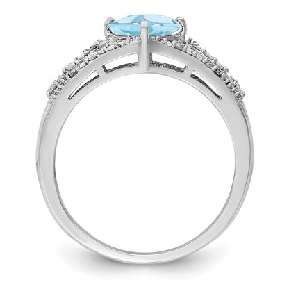 Sterling Silver Rhodium Diamond & Sky Blue Topaz Ring (Size 6 Only)