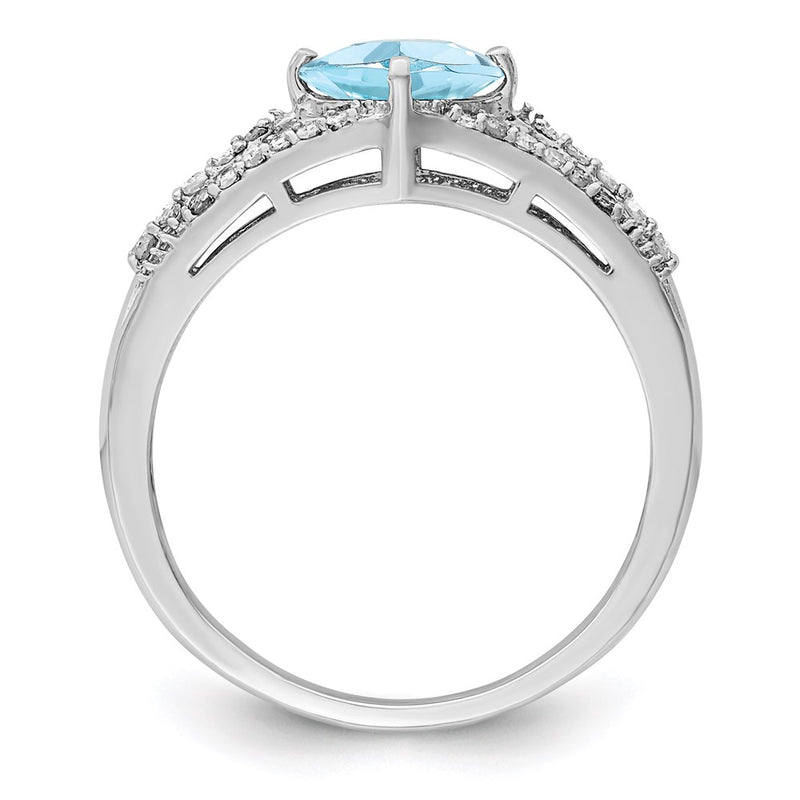 Sterling Silver Rhodium Diamond & Sky Blue Topaz Ring (Size 6 Only)