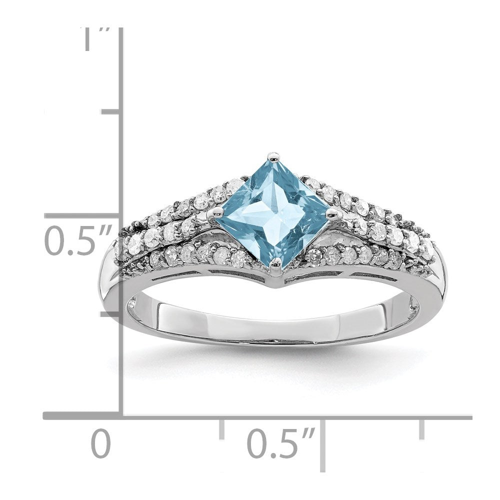 Sterling Silver Rhodium Diamond & Sky Blue Topaz Ring (Size 6 Only)