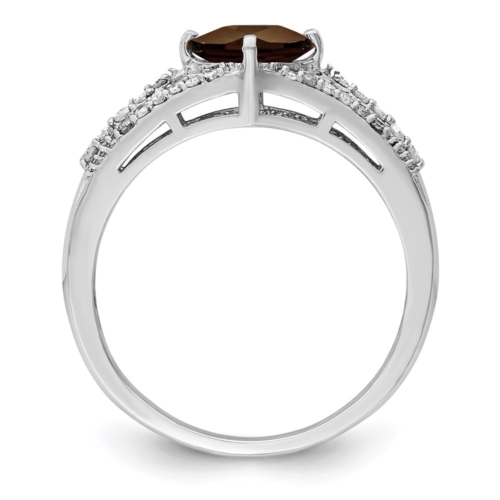 Sterling Silver Rhodium Smoky Quartz & Diamond Ring (Size 7 Only)