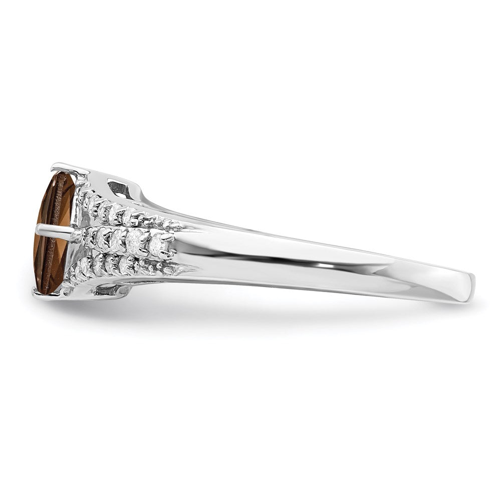 Sterling Silver Rhodium Smoky Quartz & Diamond Ring (Size 7 Only)