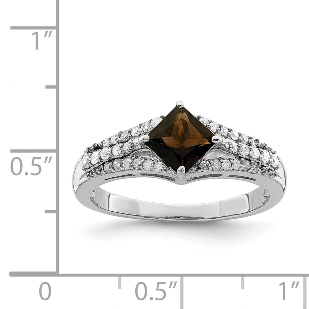 Sterling Silver Rhodium Smoky Quartz & Diamond Ring (Size 7 Only)