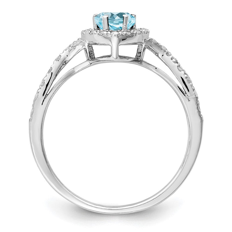 Sterling Silver Rhodium Diamond & Sky Blue Topaz Ring (Size 6 Only)