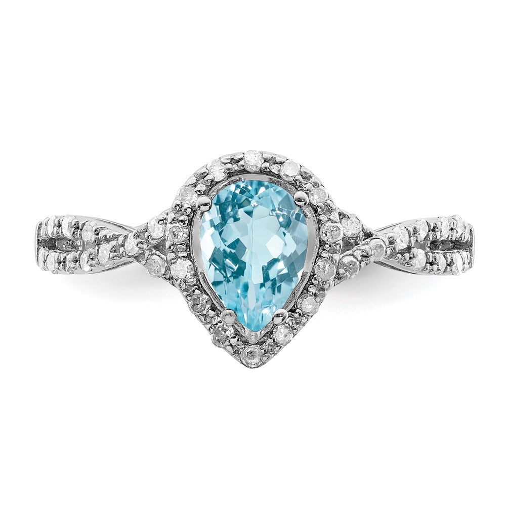 Sterling Silver Rhodium Diamond & Sky Blue Topaz Ring (Size 6 Only)