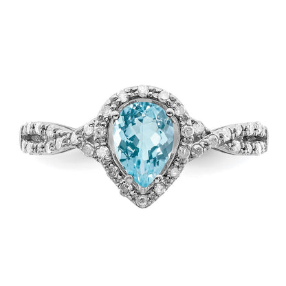 Sterling Silver Rhodium Diamond & Sky Blue Topaz Ring (Size 6 Only)