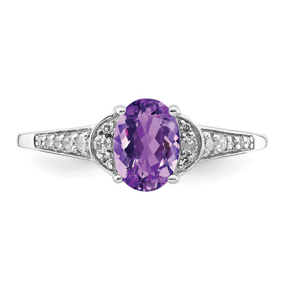 Sterling Silver Rhodium Plated Diamond & Amethyst Ring